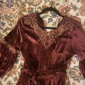 Indian velvet jumpsuit with gold embroidery.